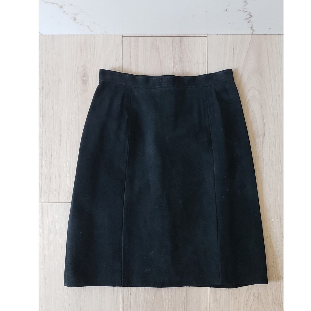 Vintage Suede Skirt Womens 3 Black Western Outerwear Phoenix Made in USA Midi